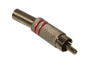 Wtyk RCA metal duży 2 paski czerwony
