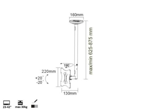 Uchwyt LCD TV 23"-42" 30kg czarny sufitowy - 2