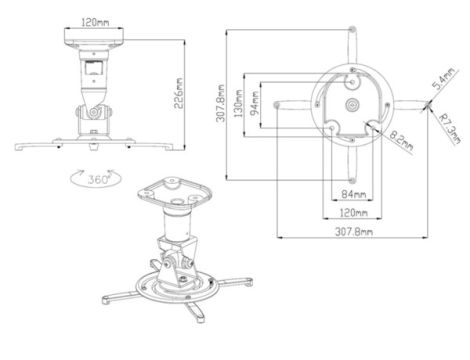 Uchwyt projektora sufitowy 15kg z przegubem czarny - 2