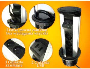 Power port COLUMN WX 3*Gn zasilające 2* USB zasila