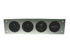 Media port Cova  2*230V 1*HDMI 1*VGA 1*USB srebrny