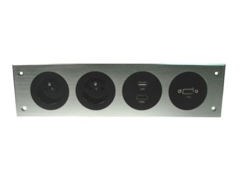 Media port Cova  2*230V 1*HDMI 1*VGA 1*USB srebrny