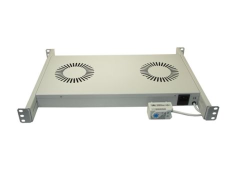 Panel wentylacyjny x2 z termostatem 19" 1U RAL7035