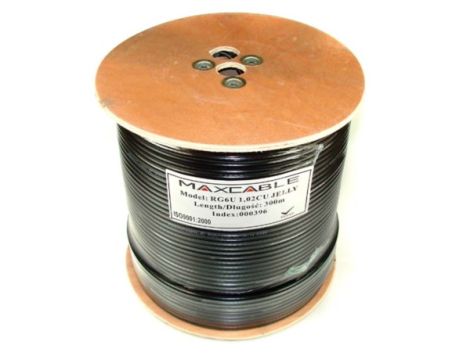 Przewód RG6U 1,02Cu żelowany UV czarny 300m MAXCAB - 2