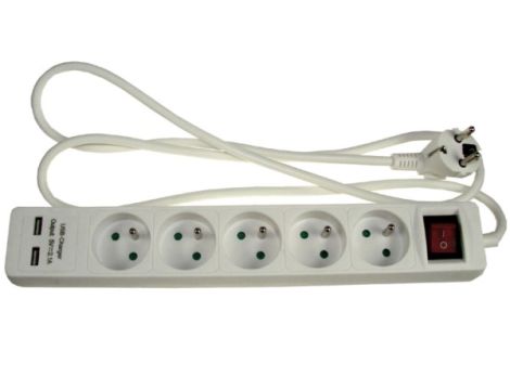 Przedłużacz 5 gniazd  1,5m + 2 gniazda USB 5V/ ---
